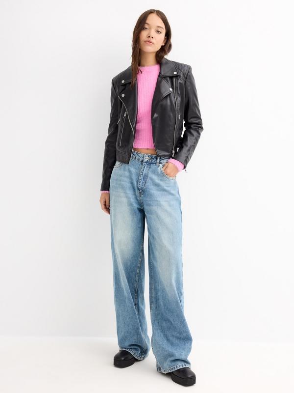 In Side Cazadora Biker Efecto Piel Bolsillos