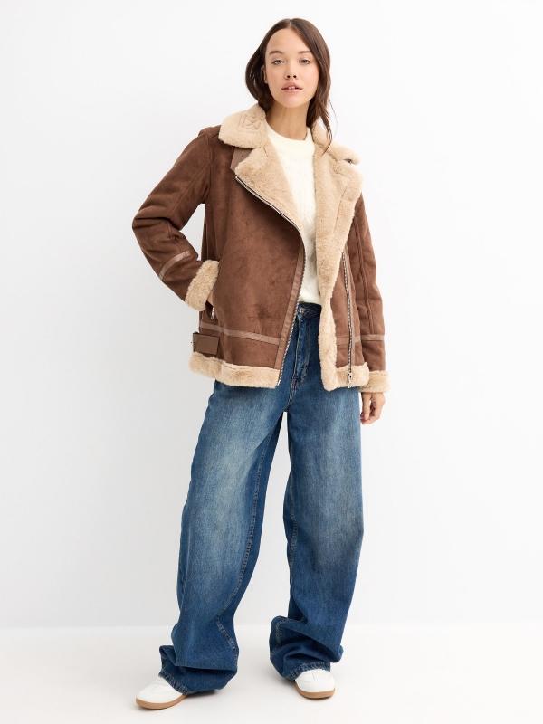 In Side Cazadora Doble Faz Antelina Marrón