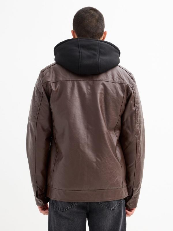 In Side Cazadora Efecto Piel Capucha Borreguillo