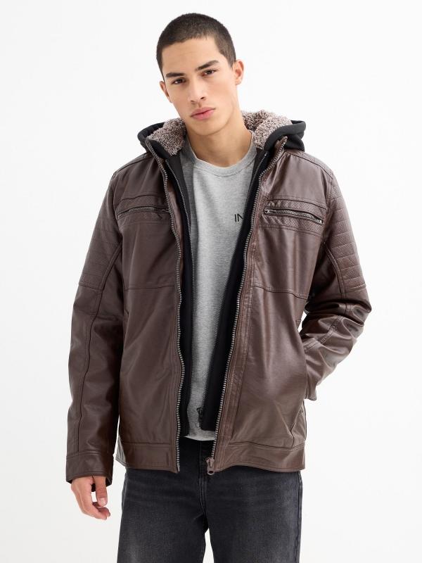 In side Cazadora efecto piel capucha borreguillo