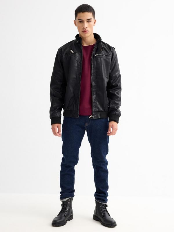 In Side Cazadora Efecto Piel Negra