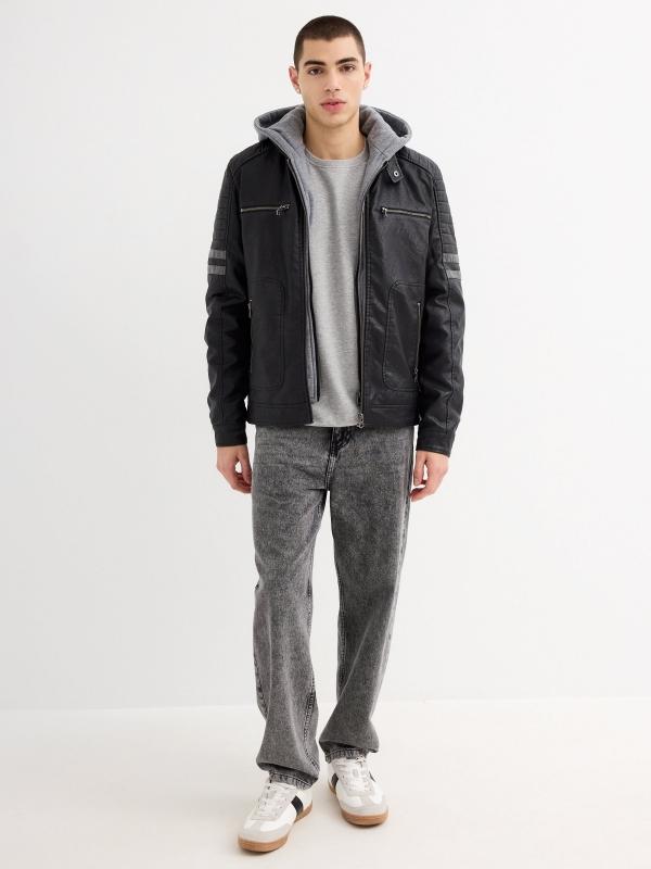 In Side Cazadora Polipiel Capucha Combinada