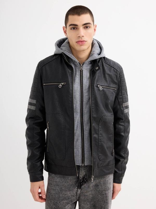 In Side Cazadora Polipiel Capucha Combinada