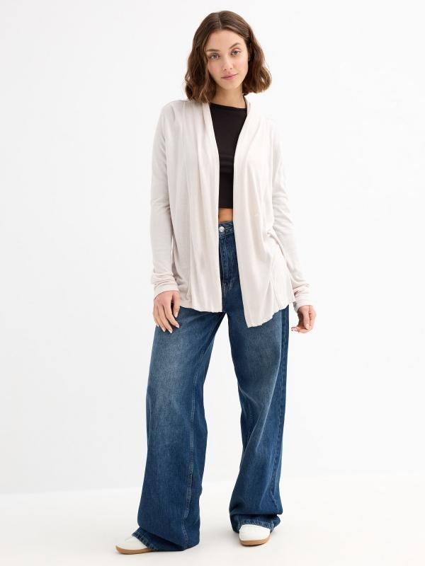 In Side Chaqueta Abierta De Punto Blanca