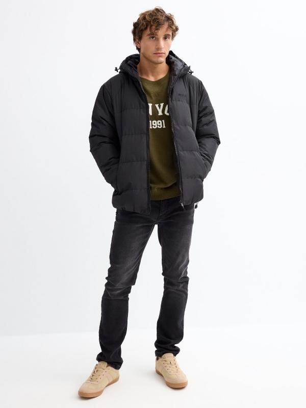 In Side Chaqueta Acolchada Con Capucha Negra