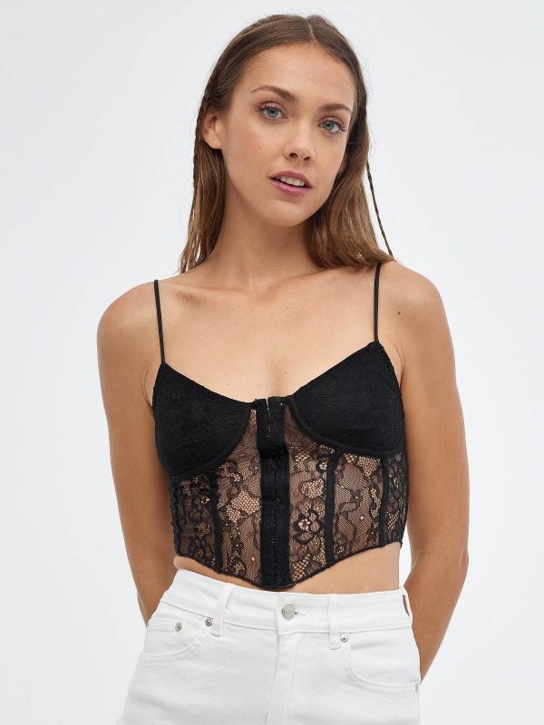 In side Crop top corsé de encaje