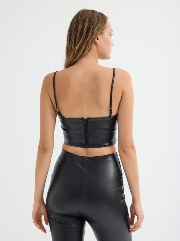 In Side Crop Top Corsé Polipiel Negro