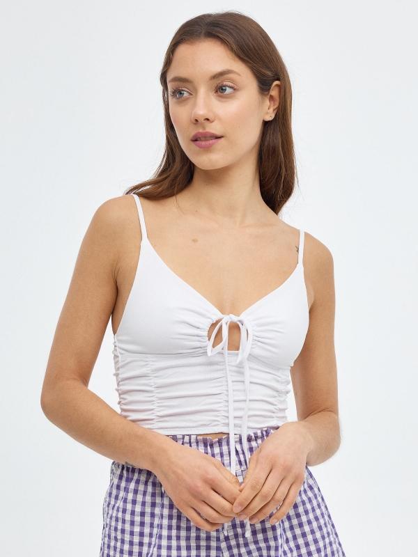 In side Crop top escote fruncido