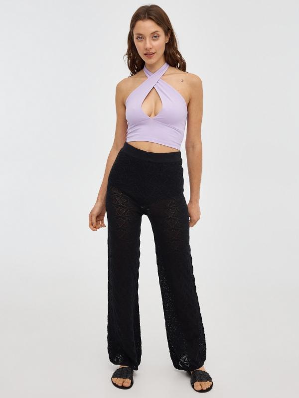 In Side Crop Top Halter De Punto