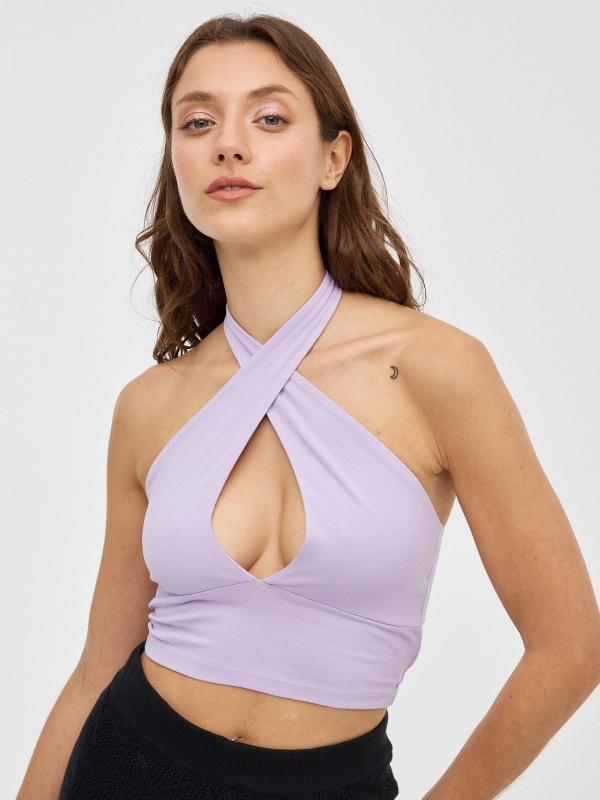 In side Crop top halter de punto