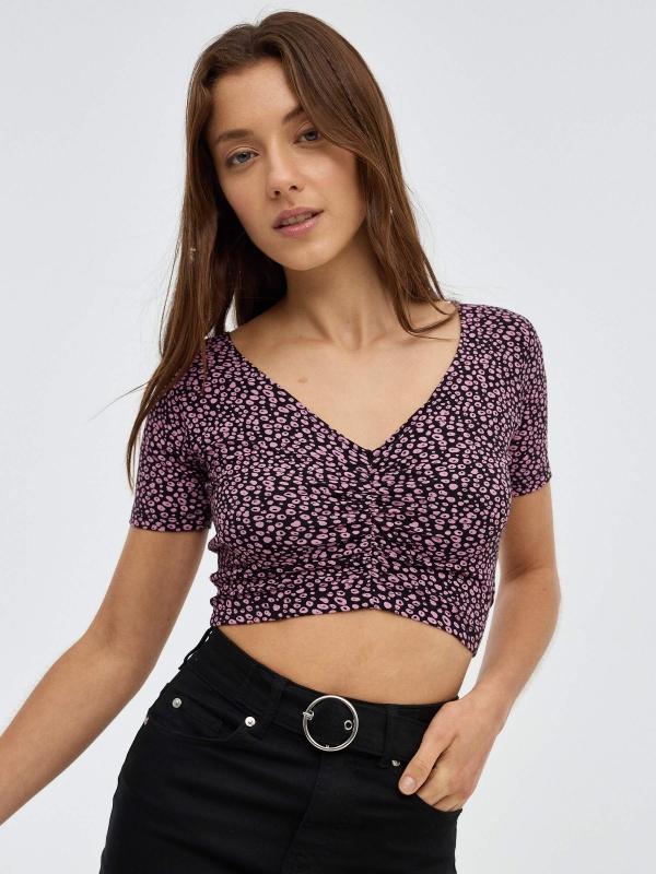 In side Crop top print allover