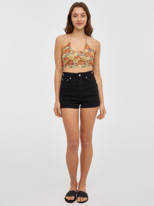 In Side Crop Top Print Corazones