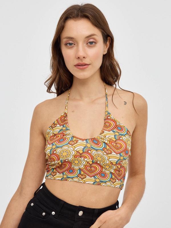 In side Crop top print corazones