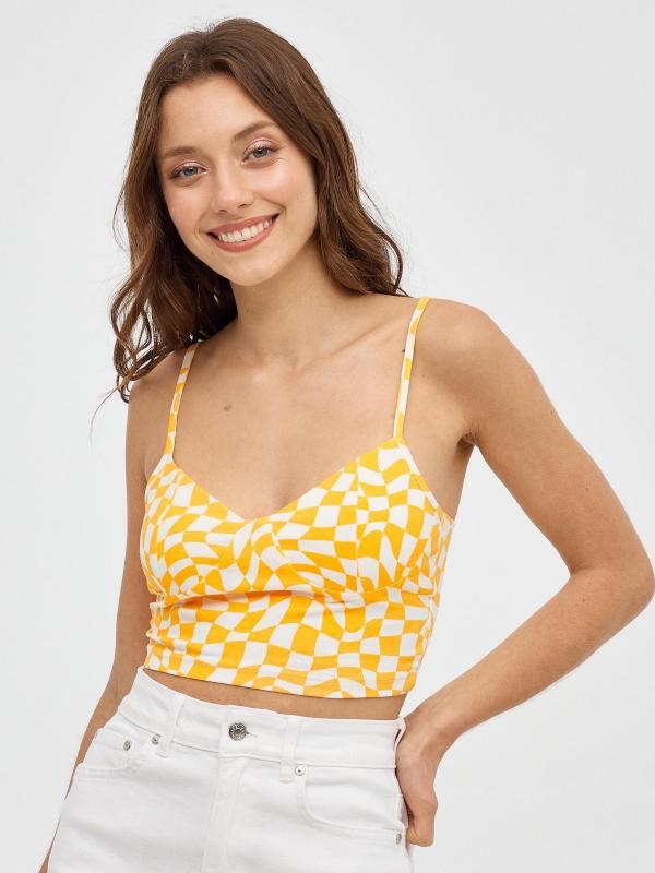 In side Crop top print cuadros