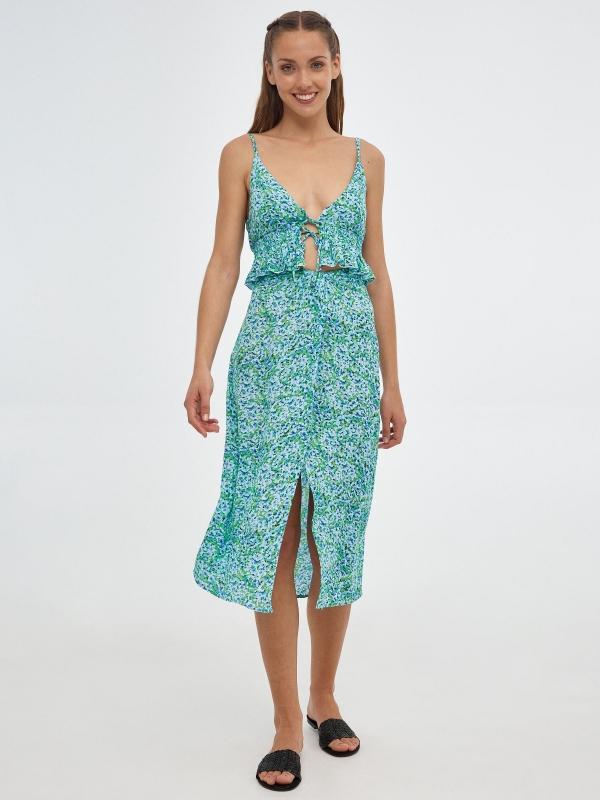 In Side Crop Top Print Floral Tirantes