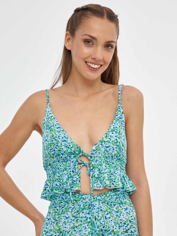 In side Crop Top print floral tirantes