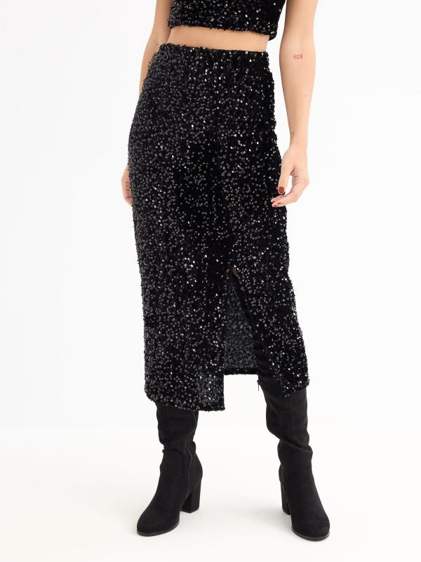 In Side Falda De Lentejuelas Negra