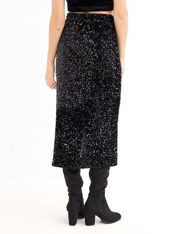 In Side Falda De Lentejuelas Negra
