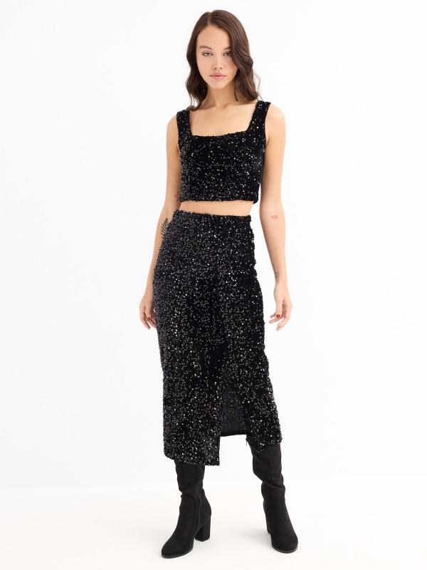 In side Falda de lentejuelas negra