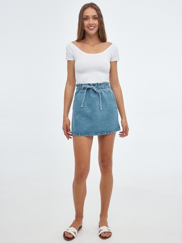 In Side Falda Denim Con Cintura Elastica