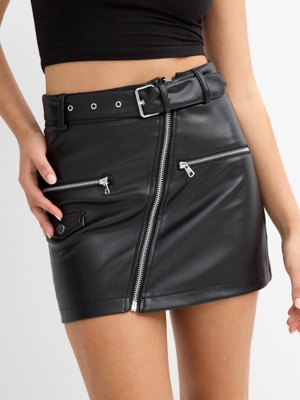 In Side Falda Efecto Piel Cinturón Hebilla