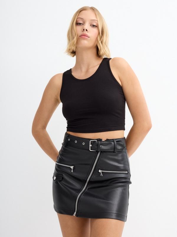 In Side Falda Efecto Piel Cinturón Hebilla