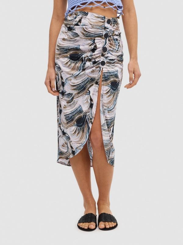 In Side Falda Midi Abstracta Con Botones