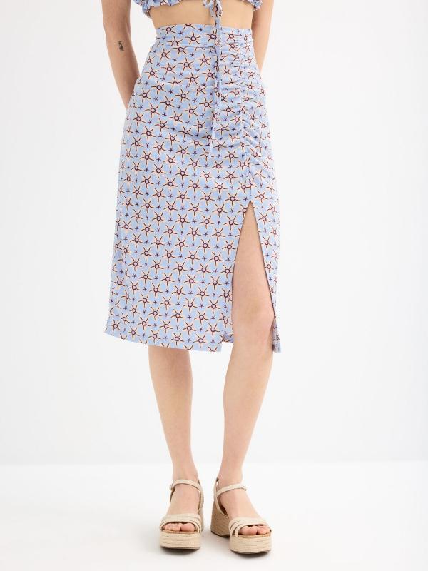 In Side Falda Midi Fruncido Frontal