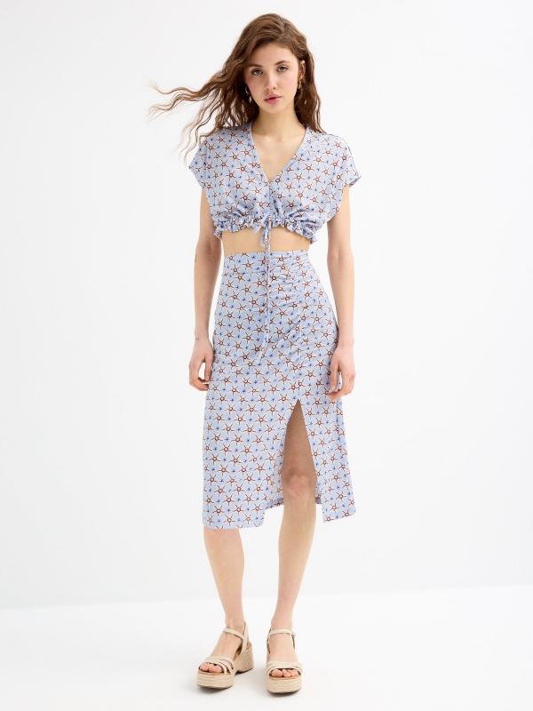 In side Falda midi fruncido frontal