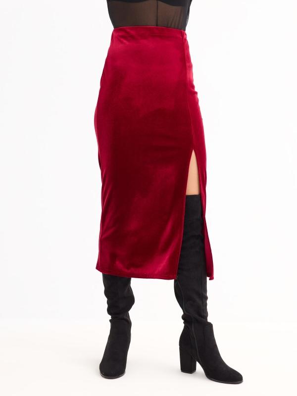In Side Falda Midi Terciopelo Roja