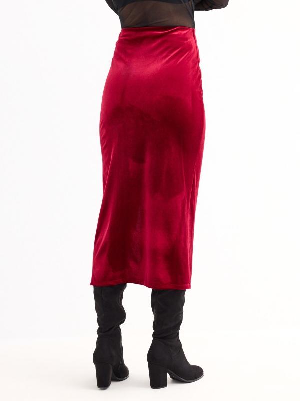 In Side Falda Midi Terciopelo Roja
