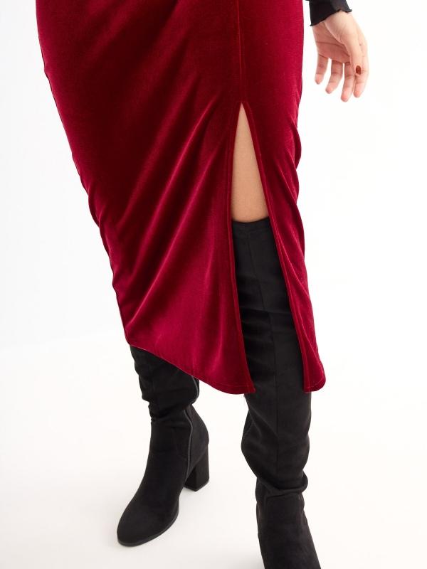 In Side Falda Midi Terciopelo Roja