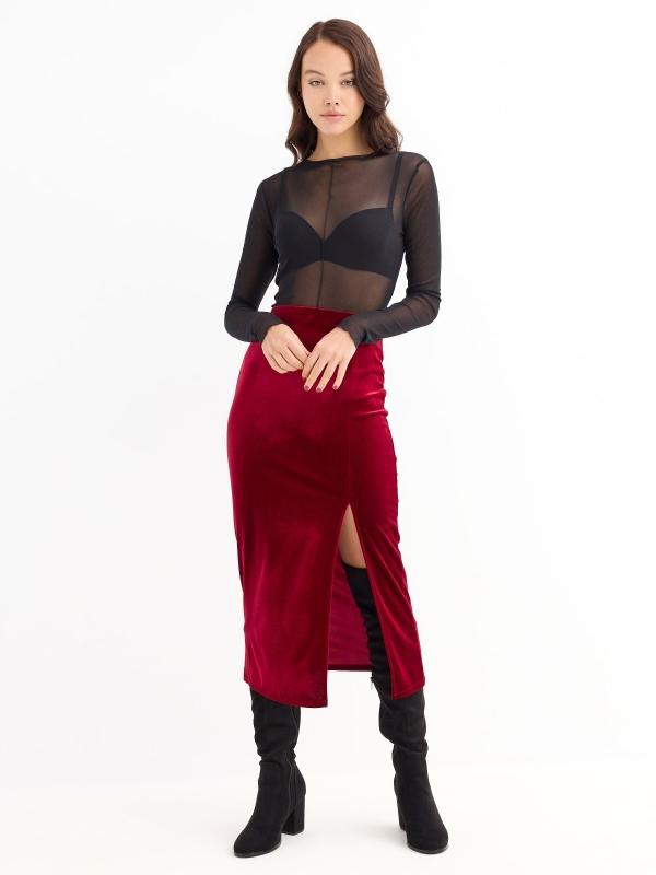 In side Falda midi terciopelo roja