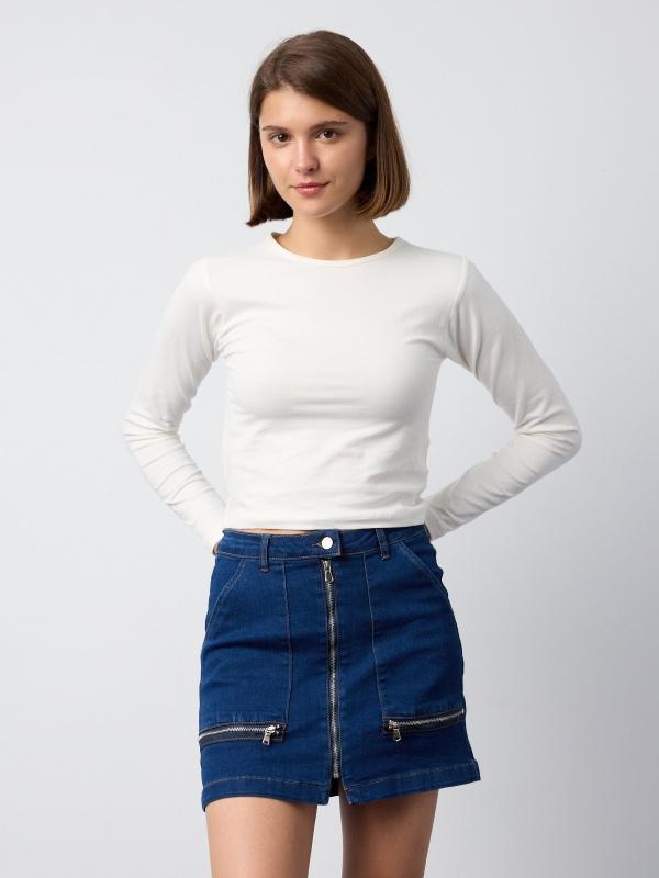 In side Falda mini denim con cremallera