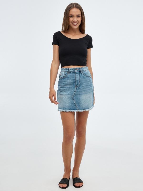 In Side Falda Mini Denim Deflecada