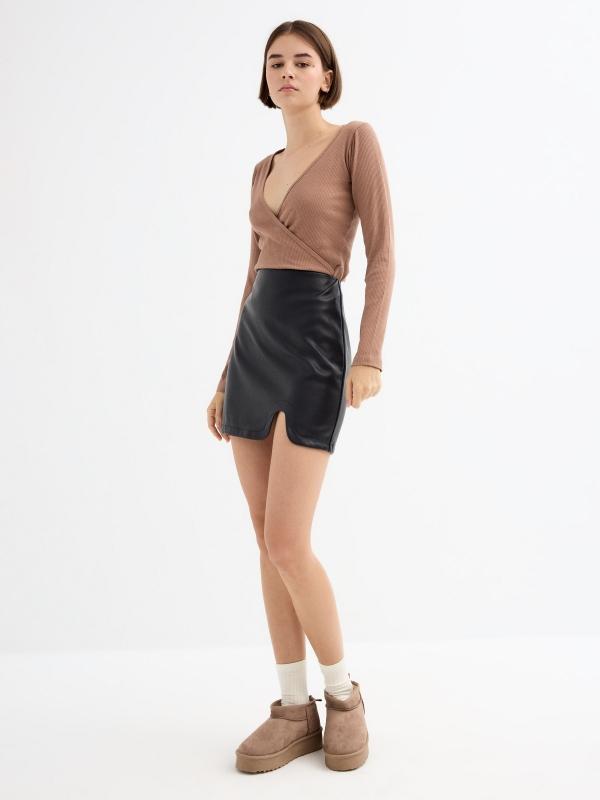 In Side Falda Mini Efecto Piel Con Abertura
