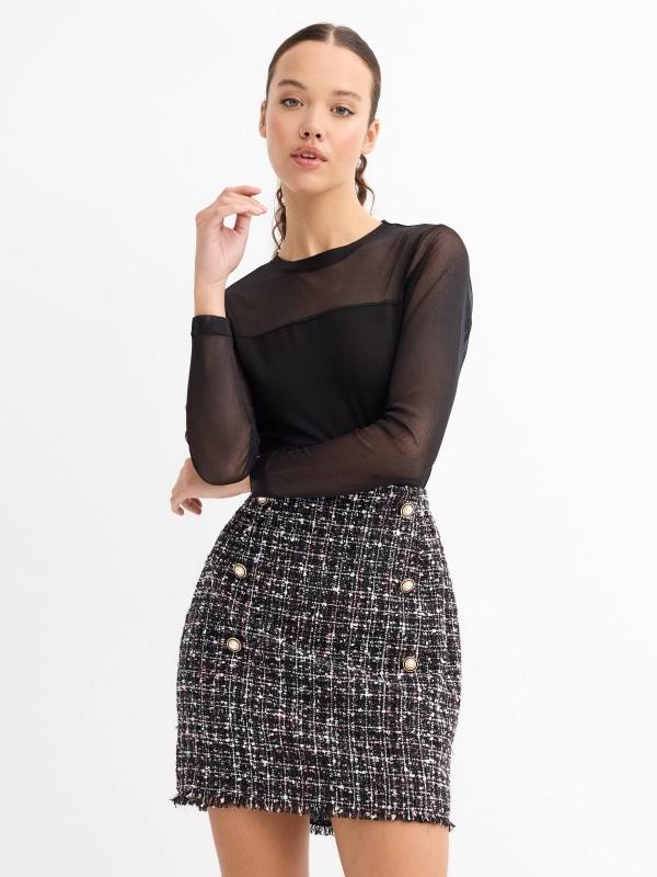 In Side Falda Mini Jacquard Con Botones