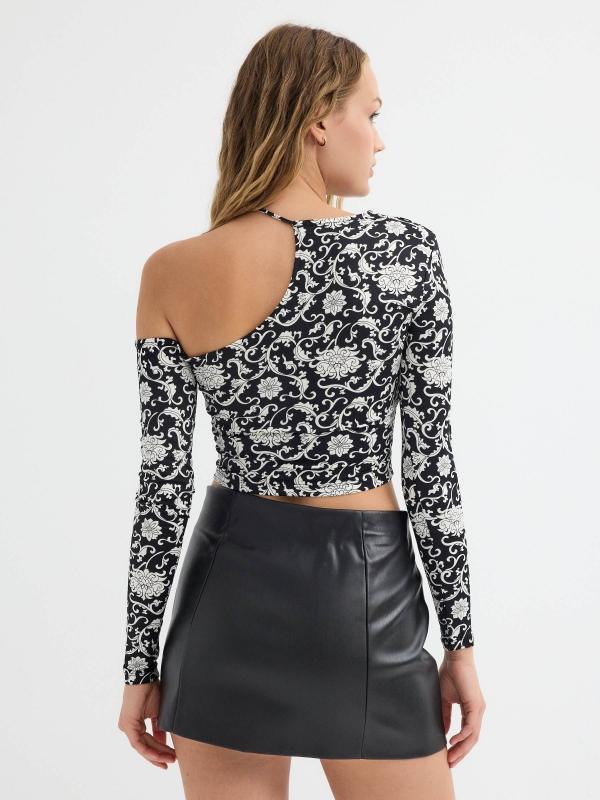 In Side Falda Mini Negra Efecto Piel Arandelas