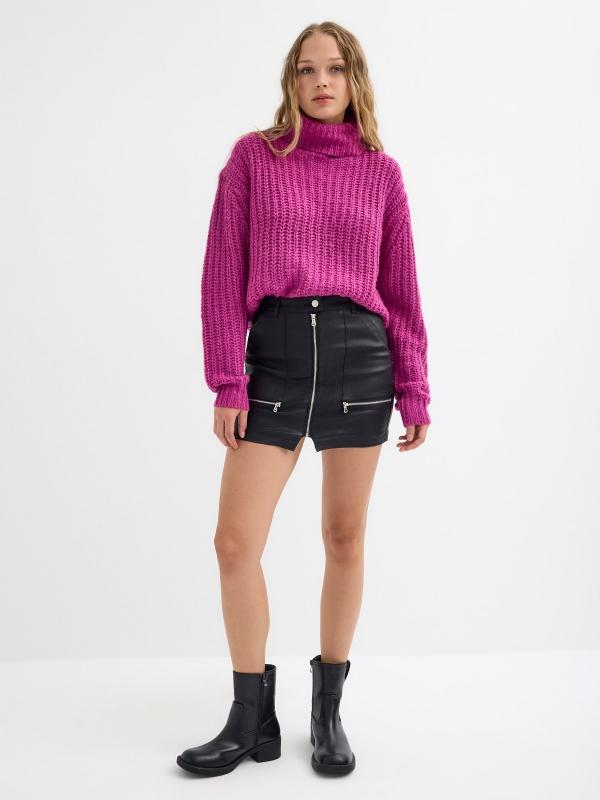 In Side Falda Mini Polipiel Con Cremalleras