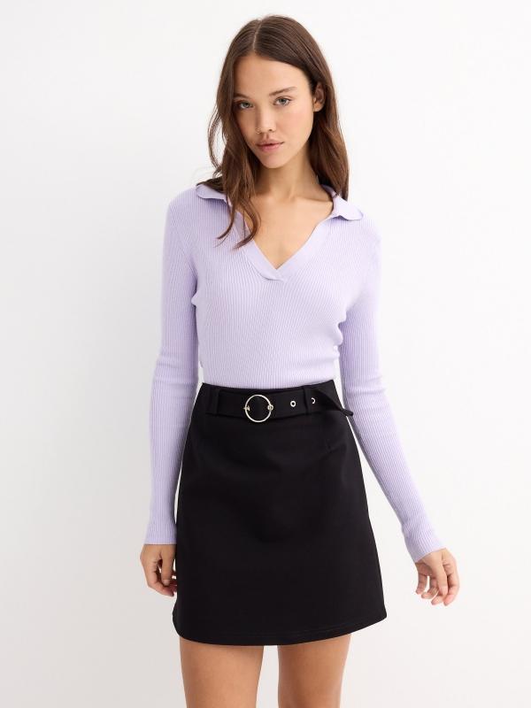 In side Falda mini slim negra con cinturón