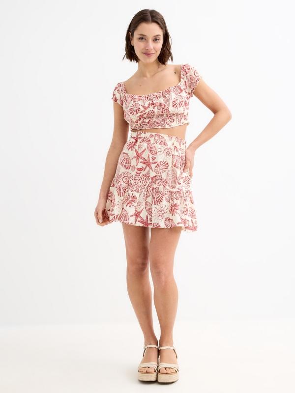 In Side Falda Mini Volante Estampado Conchas