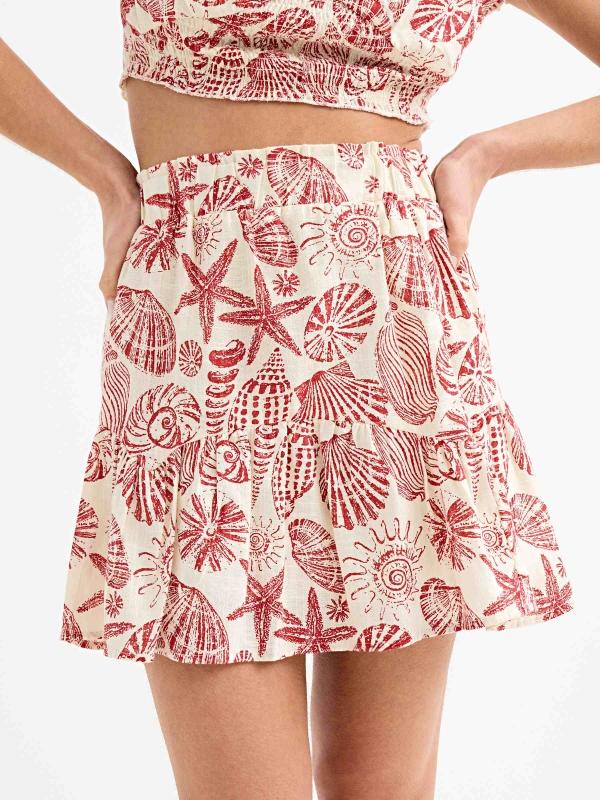 In Side Falda Mini Volante Estampado Conchas