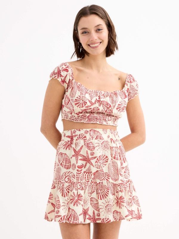In side Falda mini volante estampado conchas