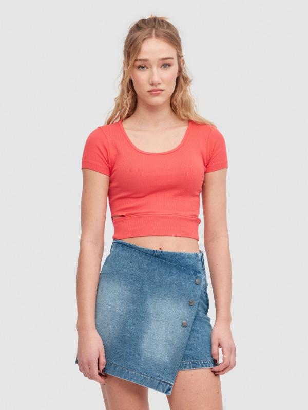 In side Falda pantalón denim cruzada con botones