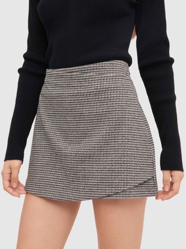 In Side Falda Pantalón Mini Cruzada Cuadros