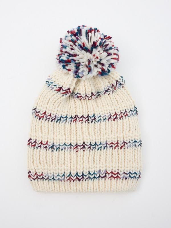 In side Gorro blanco con rayas multicolor