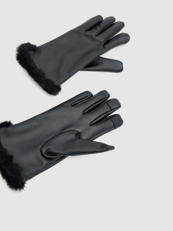 In Side Guantes Efecto Piel Negros