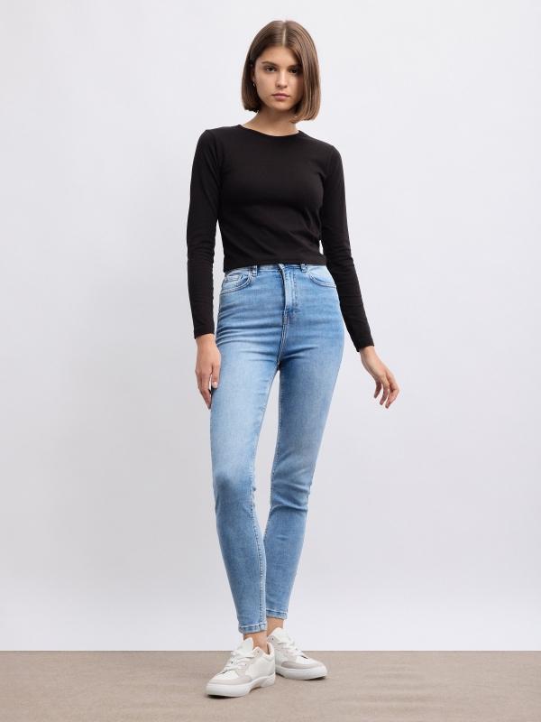 In side Jeans skinny denim tiro alto