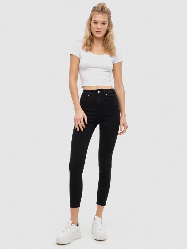 In side Jeans skinny push up denim negro