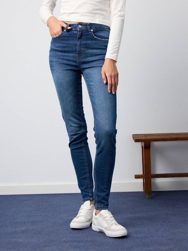 In Side Jeans Skinny Tiro Alto Efecto Lavado
